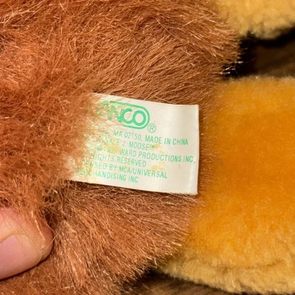 Bullwinkle Stuffed Animal Plush Toy Vintage 1991 by Nanco Brown/Red - Picture 9 of 9